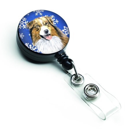 CAROLINES TREASURES Australian Shepherd Winter Snowflakes Holiday Retractable Badge Reel SC9397BR